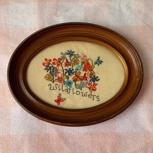 Vintage Retro Cross stitch Cottagecore wildflowers wall hanging art
